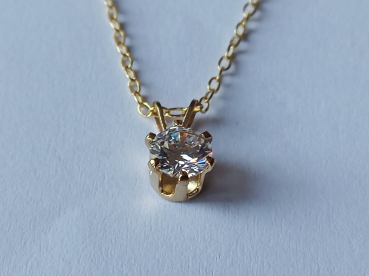 gold plated silver chain with 6 mm white zirconia pendant-anchor chain 45 cm--